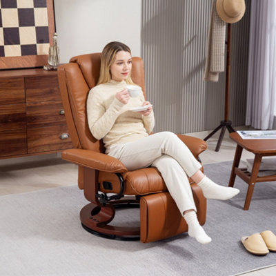 B&Q -  Pu Leather Reclining Armchair With Footrest For Living RoomBrown