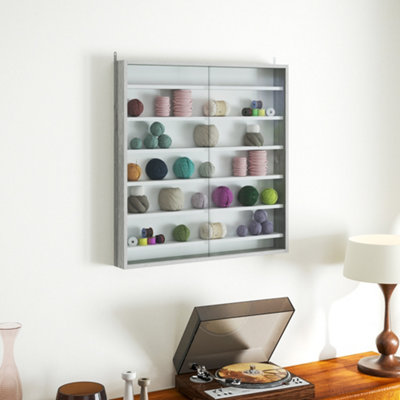 7-Tier Wall Display Cabinet with Glass Doors Graphite Wood Effect Grey - Image 11