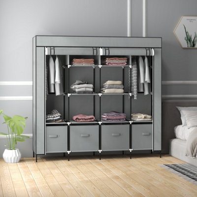 B&Q -  Large Fabric Wardrobe Closet With 10 Compartments2 RaiisDark Grey - Image 11