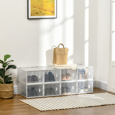 Homcom 8Pcs Stackable Clear Plastic Shoe Storage Box For Uk/Eu Size 12/46