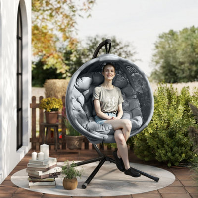 B&Q -  Hanging Swing Chair W/ Metal Stand & Side PocketCharcoal Grey