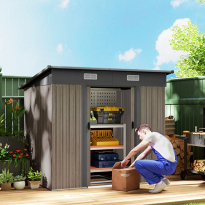 Outsunny Outdoor Garden Storage Shed For Patio Wood Grey/Grain