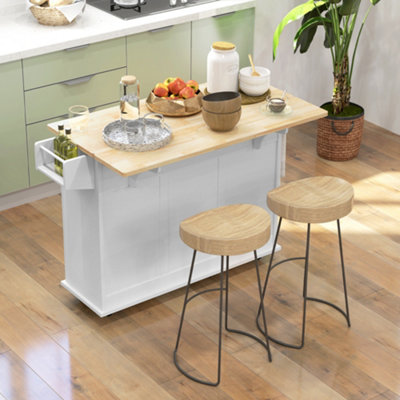Homcom White Kitchen Island On Wheels, Kitchen Cart With Drop Leaf, - Image 5