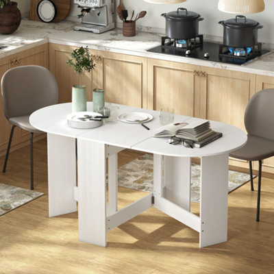 HOMCOM 6 Seater Oval Ash Wooden Effect Dining Table - White - Image 6