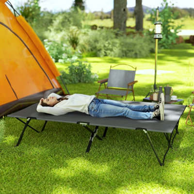 B&Q -  Double Camping Folding Cot Portable Sleeping BedCharcoal Grey