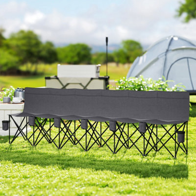 Outsunny 6 Seater Folding Camping Bench with Cup Holder - Charcoal Grey - Image 11