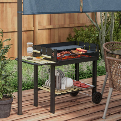 B&Q -  Charcoal Bbq Grill Barbecue With Side TableStorage ShelfWheels