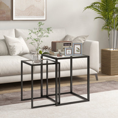 HOMCOM Nesting Tables Set of 2 with Tempered Glass Top Steel Frame Black | Side End Table, for Living Room, Bedroom - Image 11