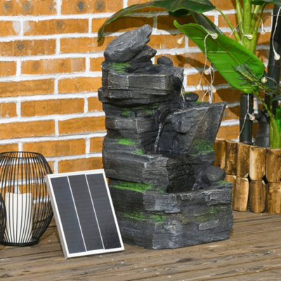 Outsunny Garden Fountain, Outdoor Water Feature With Led Light, Dark Grey - Image 12