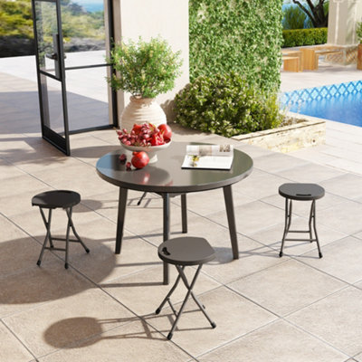 Outsunny Folding Stool Set Of 4, Decorative Garden Stool Set, Charcoal Grey