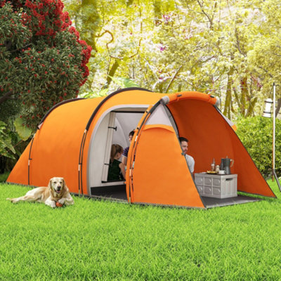 Outsunny 3 Man 2-Room Tent Camping Tent With Living Area Air Vents Orange from B&Q