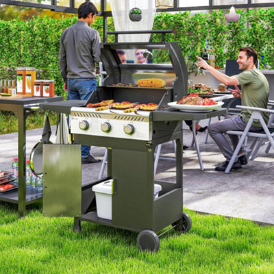 B&Q -  3 Burner Propane Gas Bbq Grill With See-Through Lid And Thermometer