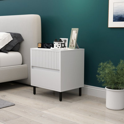 Homcom Bedside Table With 2 Drawers And Steel Legs For BedroomWhite from B&Q