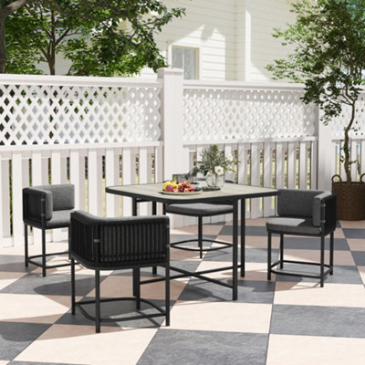 B&Q -  4 Seater Rattan Dining Set With CushionsCharcoal Grey