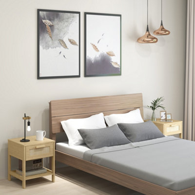 B&Q -  Bedside Table Set Of 2 With Rattan Drawer And Storage ShelfNatural