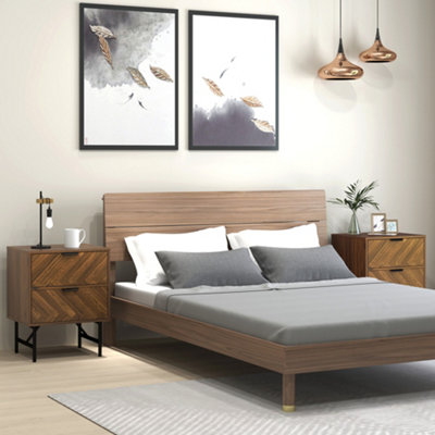 HOMCOM Bedside Table Set of 2, Side Tables with Metal Legs, Walnut | Size: 2 Pack - Image 4