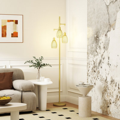 Homcom Industrial 3- Floor Lamp Dimmable Standing Lamp, Light/Gold