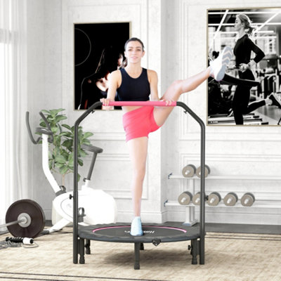 B&Q -  45" Foldable Mini Fitness Trampoline W/ Foam HandlePink