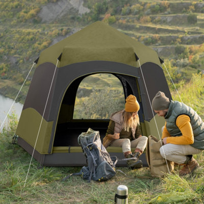 Outsunny 4 Person Camping Tent Festival Hiking ShelterDark Green from B&Q