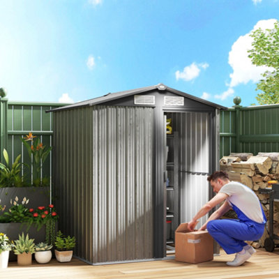 B&Q -  5Ft X 4.3Ft Outdoor Metal Storage Shed With Sliding Door Sloped Roof