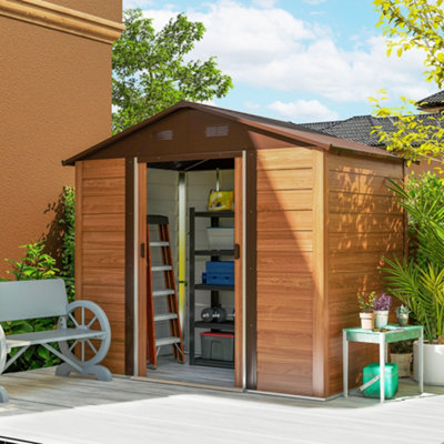 Outsunny Unisex Brown X 6Ft Garden Shed Wood Effect Tool Storage Sliding Door Wood Grain In Size 8 - Image 6