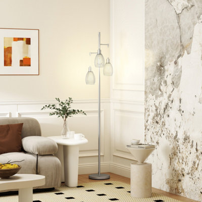 B&Q -  Industrial 3-Light Floor Lamp Dimmable Standing LampSilver Tone