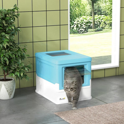 B&Q -  Hooded Cat Litter BoxPet Toilet W/ ScoopTrayLight Blue - Image 7