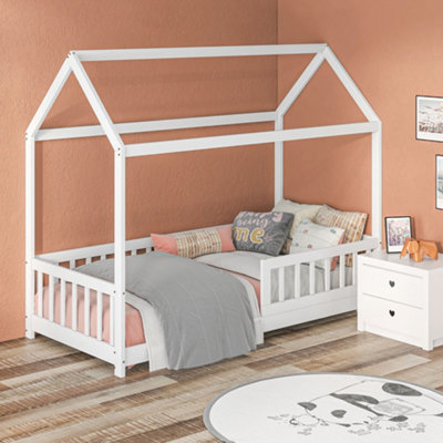 B&Q -  House-Shaped Kids Bed Frame With Guard Rails For Boys GirlsWhite