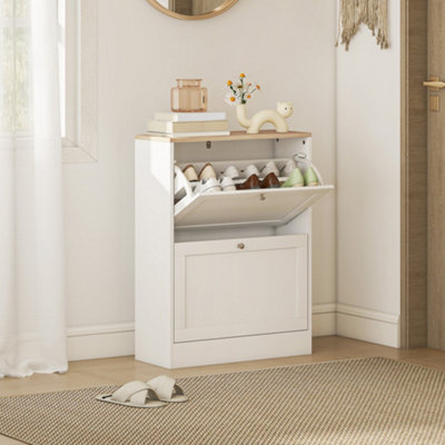 Homcom 2 Flip Drawer Narrow Shoe Cabinet With Adjustable ShelvesWhite from B&Q