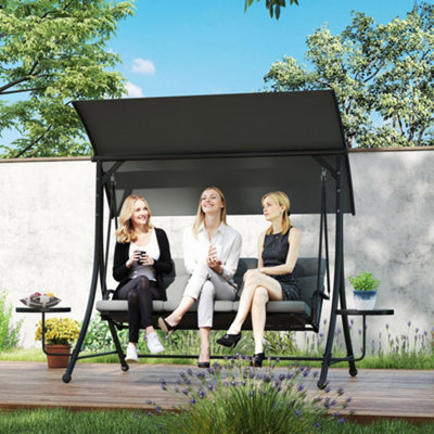 Outsunny 3 Seat Garden Swing Chair Steel W/ Adjustable Canopy And Coffee Tables from B&Q