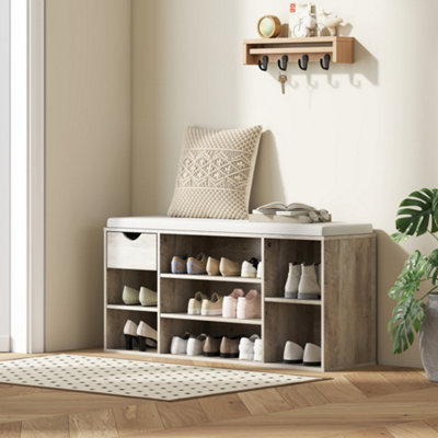 B&Q -  Shoe Storage Cabinet Bench W/ Cushion Adjustable Shelves Grey
