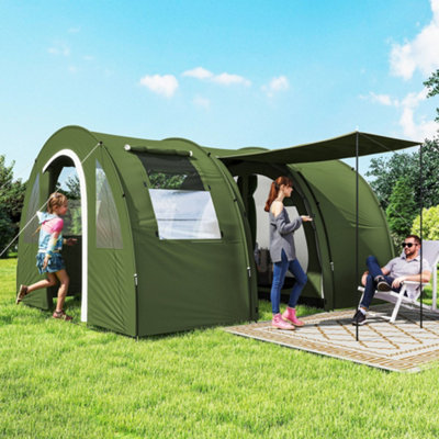 Outsunny 5-6 Man Family Tent Camping Tent With 2 Room And Carry BagGreen from B&Q
