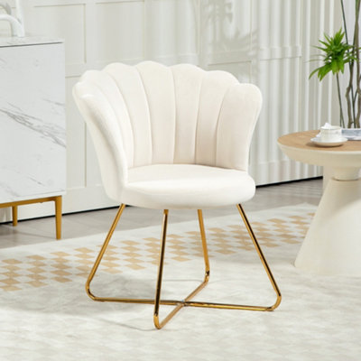 Homcom Cream Accent Chair, Velvet Armchair With Lotus Backrest, Steel Legs,