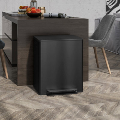 Homcom Black X 25L Double Kitchen Bin, Pedal Bin With Soft-Close Lid, Size 2