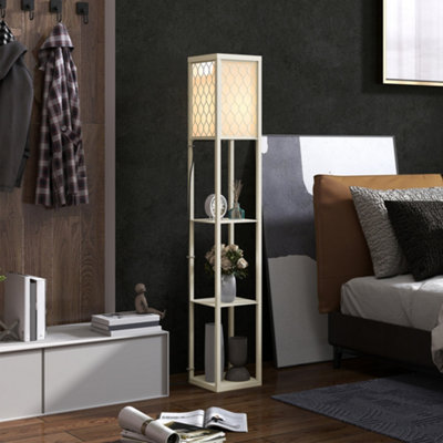 HOMCOM Modern Floor Lamp Light with 3 Shelves Fabric Lampshade in Light Oak - Image 11