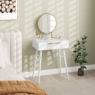 B&Q -  Modern Dressing Table W/ 2 Drawers Round Mirror For Bedroom White
