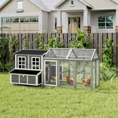 Pawhut 2-Piece Chicken Coop And Run SetFor 5-9 ChickensLight Grey from B&Q
