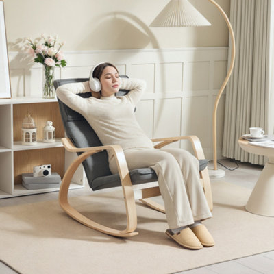 B&Q -  Comfortable Upholstered Relax Rocking Chair With High BackGrey