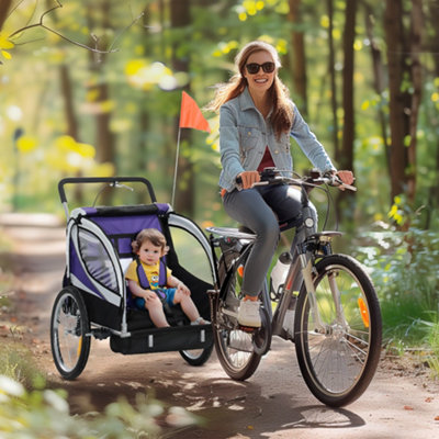 Homcom 2 Seat Child Bike TrailerBaby Bicycle Trailer For 2 KidsPurple from B&Q
