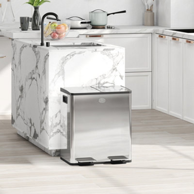 B&Q -  2 X 20L Dual Kitchen Bin Pedal Bin For Recycling And WasteSilver Tone