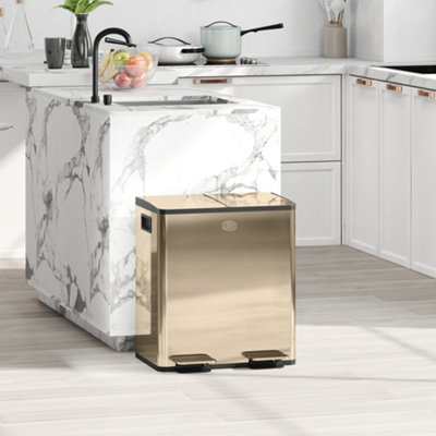Homcom 2 X 20L Dual Rubbish Bin Pedal Bin For Recycling And WasteGold Tone from B&Q
