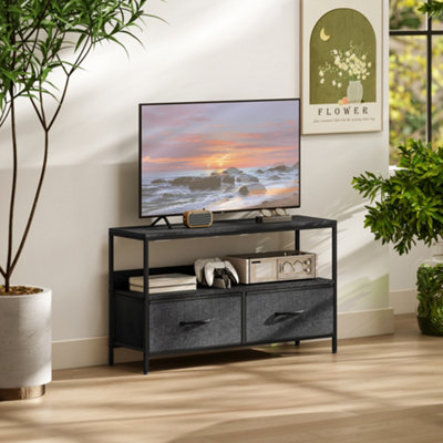 B&Q -  Tv CabinetTv Console Unit With 2 Foldable Linen Drawers Black