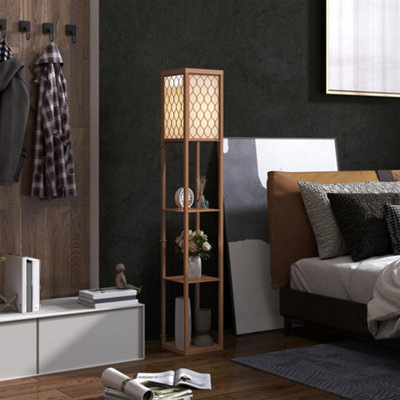 B&Q -  Modern Floor Lamp Light With 3 Shelves Fabric Lampshade Natural