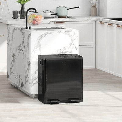 Homcom 2 X 20L Dual Kitchen Bin Pedal Bin For Recycling And Waste, Black