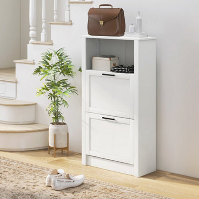 Homcom Modern Shoe Cabinet With 2 Flip Drawers And Adjustable ShelvesWhite from B&Q