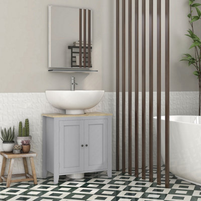 Kleankin Grey Bathroom Pedestal Under Sink Cabinet With Adjustable Shelf,