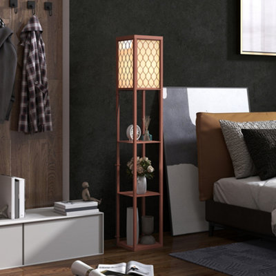 B&Q -  Modern Floor Lamp Light With 3 Shelves Fabric Lampshade Brown