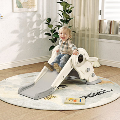 Aiyaplay 3-In-1 Kids Slide With Basketball Hoop, Climber, Cream/White