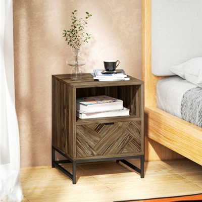 Homcom Brown Bedside Table, Sofa Side Table With Drawer For Bedroom, B&Q