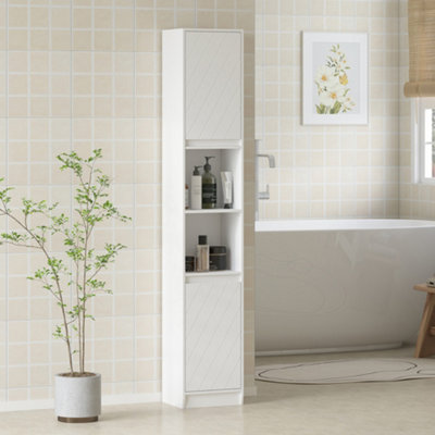 Homcom 2 Door 2 Shelf White Narrow Bathroom Storage Cabinet - Image 9